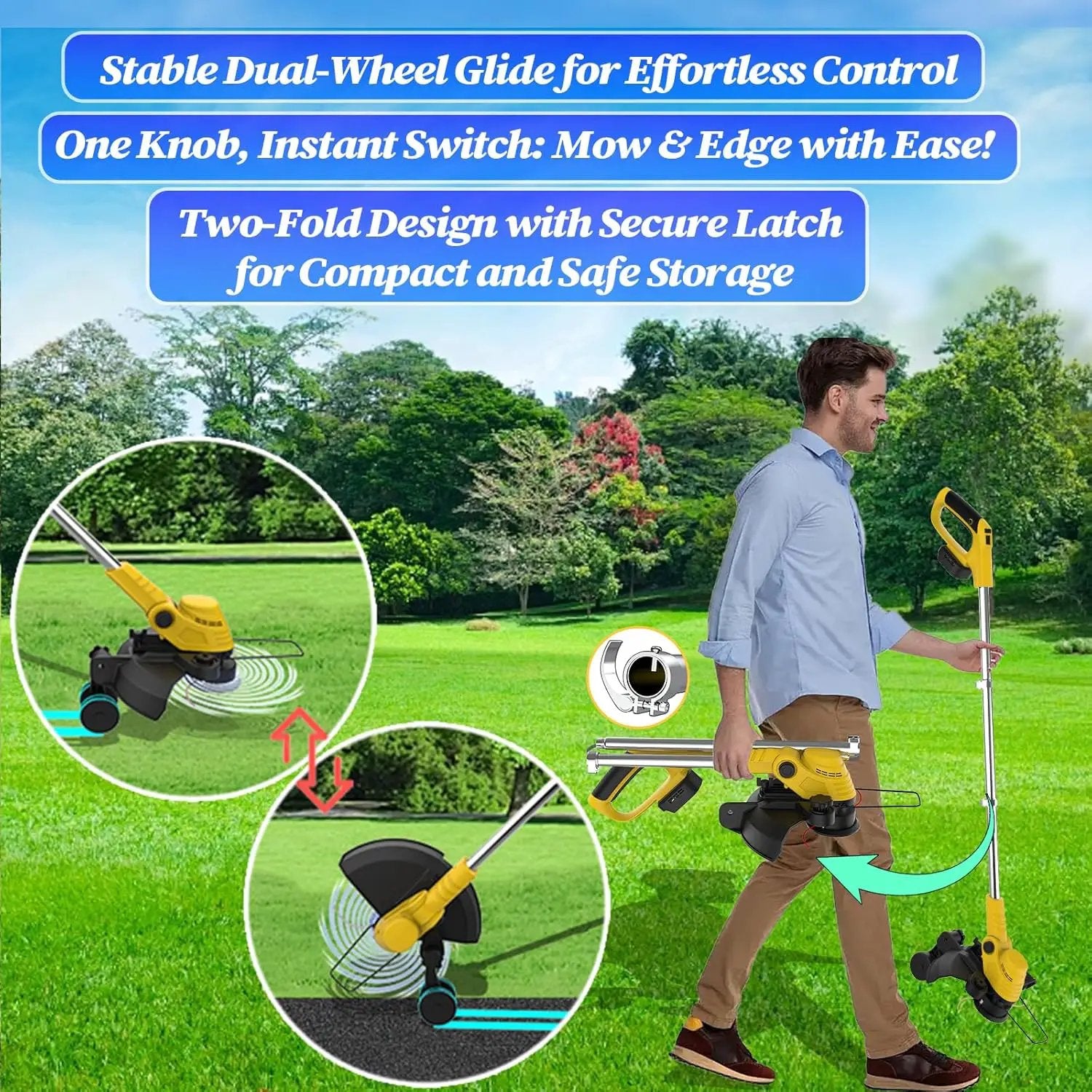 20000 RPM(4.0AhX2) Electric Weed Wacker,Dual-Durable-Line,Metal Blades,Wheel,4-in-1 Battery Powered Weed Eater Cordless+String Trimmer+Edger Lawn Tool+Brush Cutter,Weed Whacker,Weed Trimmer Lawn by GreenHaven Gardens