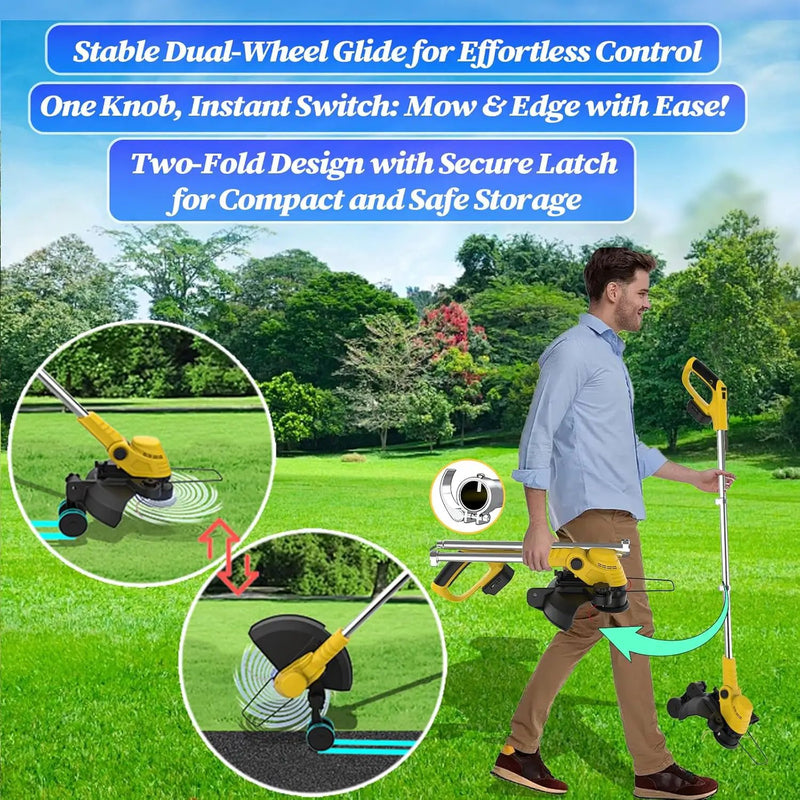 20000 RPM(4.0AhX2) Electric Weed Wacker,Dual-Durable-Line,Metal Blades,Wheel,4-in-1 Battery Powered Weed Eater Cordless+String Trimmer+Edger Lawn Tool+Brush Cutter,Weed Whacker,Weed Trimmer Lawn by GreenHaven Gardens