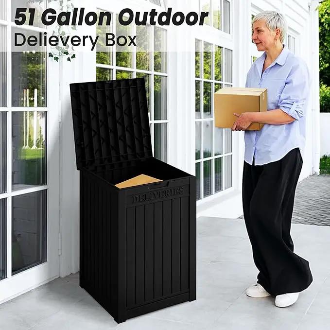 55 Gallon Lockable Resin Deck Box, Waterproof & UV-Resistant Outdoor Storage Box for Cushion Storage and Delivery Box, Black by GreenHaven Gardens