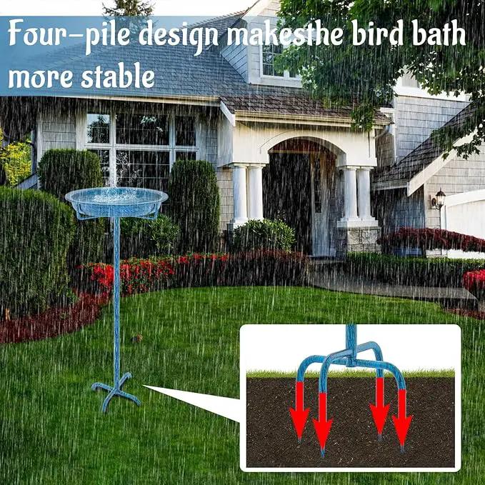 Metal Bird Bath for Outside, 36.2" Height Birdbath Bowl Standing Bird Feeders for Outdoors with 4 Prongs Base Stake, Freestanding Birdfeeders for Garden Yard Lawn Decor (Retro Blue) by GreenHaven Gardens