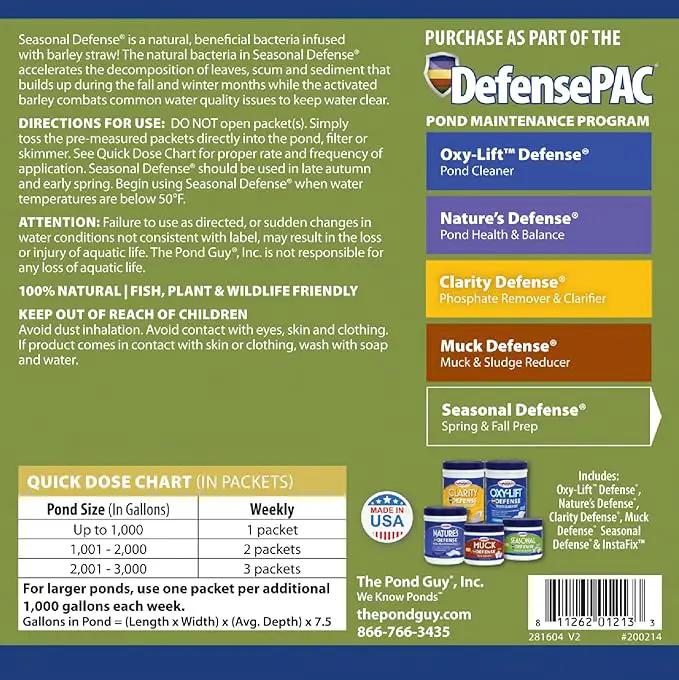 The Pond Guy Seasonal Defense, Spring & Fall Beneficial Bacteria, Barley & Enzymes, Cold Water Pond Sludge & Scum Treatment, Fish & Plant Safe, 6 Packets by GreenHaven Gardens