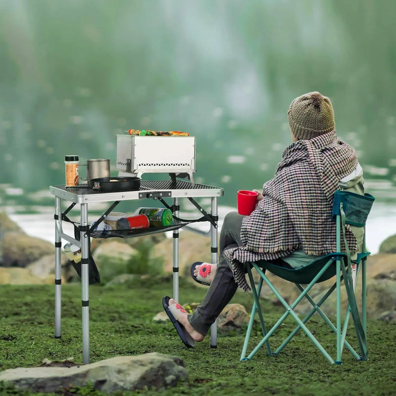 REDCAMP Small Folding Grill Table for Outside, 2Ft Lightweight 4 Height Adjustable Portable Metal Table with Mesh Desktop, Outdoor Table for Camping Picnic Beach and BBQ, Silver by GreenHaven Gardens