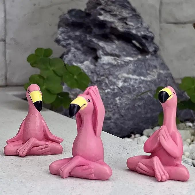 Goodeco 2.4" Mini Yoga Flamingo Figurines - Tiny Gifts Whimsical Kawaii Pink Flamingo Desk Decor, Set of 3 Fairy Garden Lawn Statues, Flamingo Gifts for Women/Mom/Grandma/Girls by GreenHaven Gardens