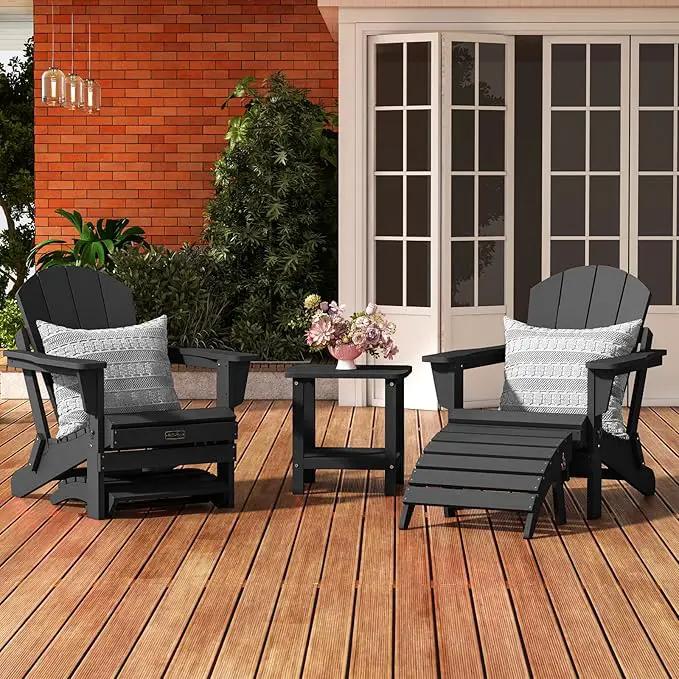SERWALL Folding Adirondack Ottoman, No-Assembly Outdoor Footrest, All Weather Use Patio Footstool for Adirondack Chair, Black by GreenHaven Gardens