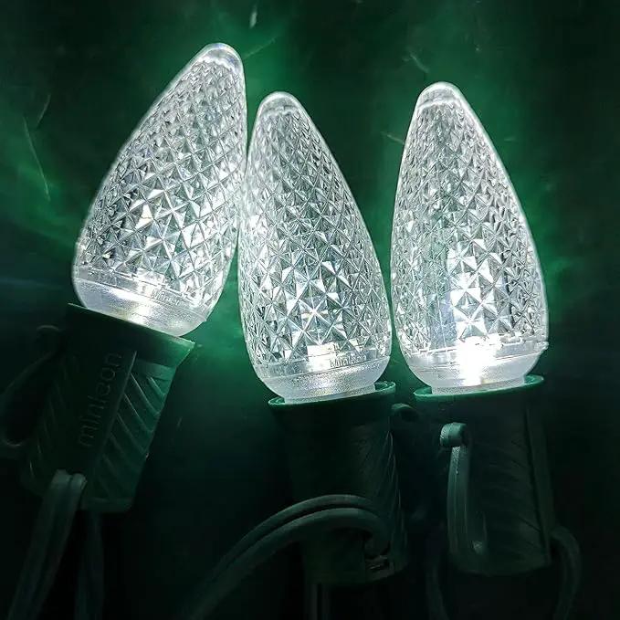 Set of 25 C9 White Faceted Cover Led Replacement Light Bulbs, Dimmable High Brightness E17 Christmas Decorative String Lights for Outdoor Holiday Decoration (White) by GreenHaven Gardens