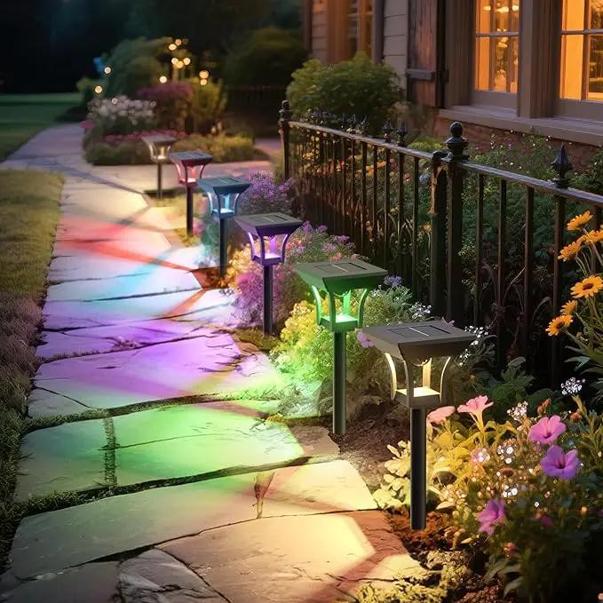 CINOTON 2 Pack RGBCW Solar Pathway Outdoor Lights, 3 Lighting Modes Solar LED Garden Light, IP65 Waterproof Outside Solar Powered Landscape Lighting for Patio Walkway Yard Driveway RGB/Warm/Cold White by GreenHaven Gardens