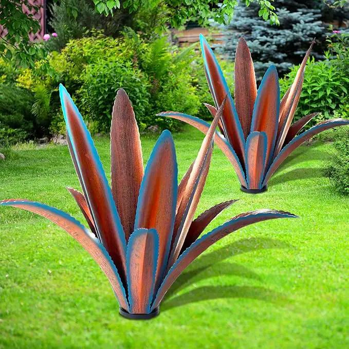 Enlarge thickened Wind Resistant Metal Agave Garden Art Metal Plant Country Garden Sculpture Statue Outdoor decoration Agave Metal Plant Courtyard Garden Lawn Ornament Gift (1, 12 Leaves blue) by GreenHaven Gardens