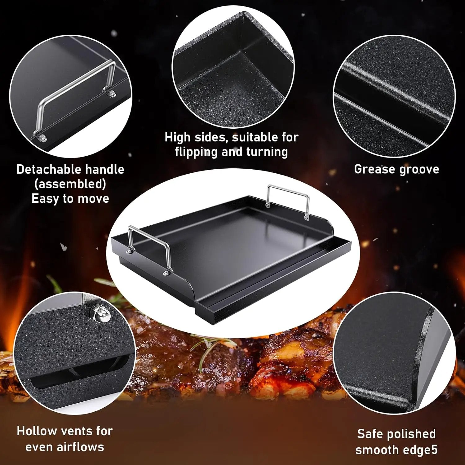 Cast Iron Griddle for Gas Grill, Nanoceramic Nonstick Flat Top Griddle Insert for Outdoor Gas Grill by GreenHaven Gardens