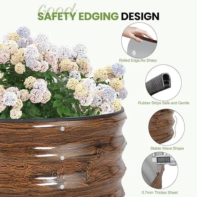 G GOOD GAIN Round Raised Garden Bed - 2Pcs 2x2x1.3ft Galvanized Steel Planter Boxes Outdoor with Rubber Edge Trim | Metal Raised Beds for Gardening Vegetables Flowers Fruits Herbs (Wood Grain) by GreenHaven Gardens