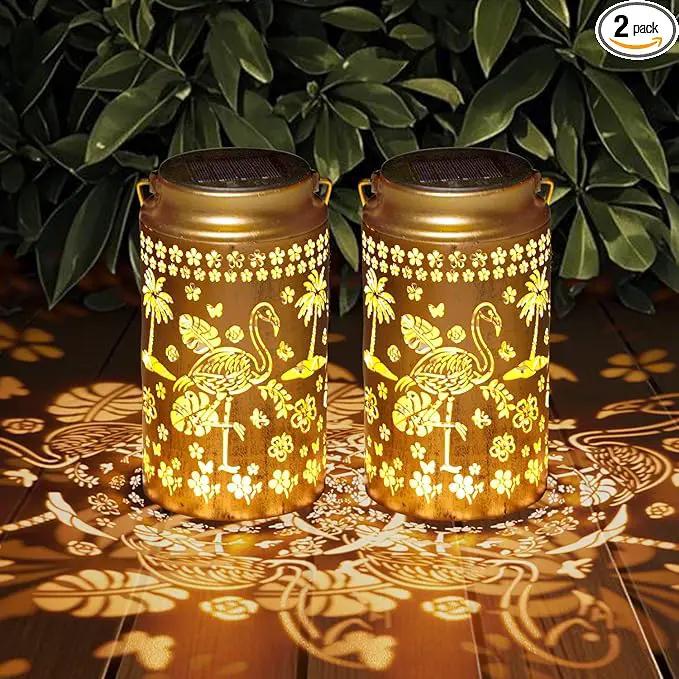 2 Pack Flamingo Solar Lanterns Outdoor Waterproof, Metal Hanging Lights Decorations for Garden Yard Lawn Patio, Flamingo Gifts for Women Mom Grandma Gardener for Mother'Day Christmas by GreenHaven Gardens