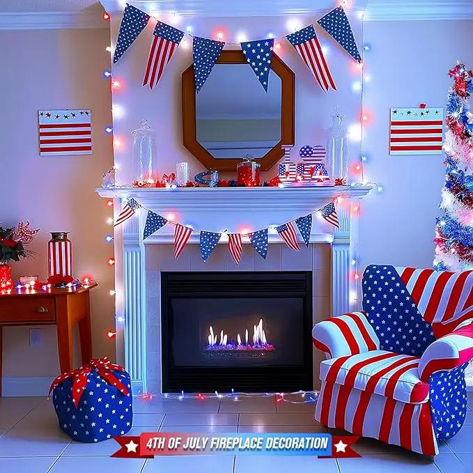 JMEXSUSS 400 LED Red White and Blue Lights Outdoor, 132FT 4th of July Lights Indoor, 8 Modes Patriotic String Light for Memorial Day Independence Day Decoration by GreenHaven Gardens