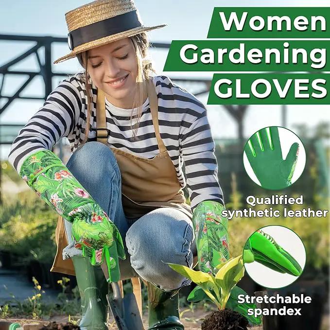 HANDLANDY Women Gardening Gloves, Thorn Proof Breathable Ladies Rose Pruning Long Gauntlet Floral Print Garden Yard Gloves, Gift for Gardeners (Green, S) by GreenHaven Gardens