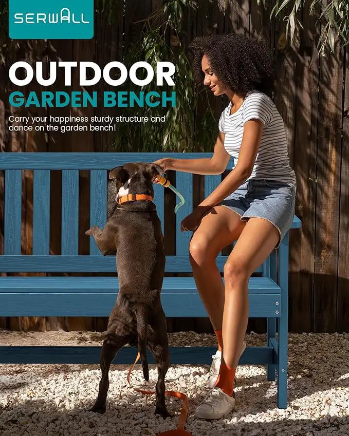 SERWALL Outdoor Bench, HDPE Outdoor Benches Weatherproof, 2-Person Garden Bench with 660 lbs Weight Capacity, Patio Benches for Outdoors, Garden, Porch, Backyard and Park, Navy, 6 Pack by GreenHaven Gardens