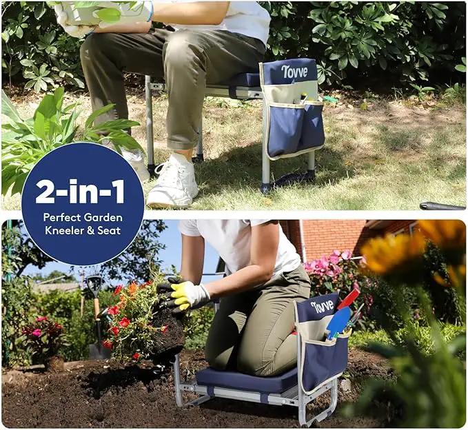 Foldable Garden Kneeler and Seat, Heavy Duty Garden Stool with 10" Wide Detachable Kneeling Pad, Portable Garden Bench Chair with Large Garden Tool Bag, Gardening Gifts for Women, Seniors, Mom by GreenHaven Gardens