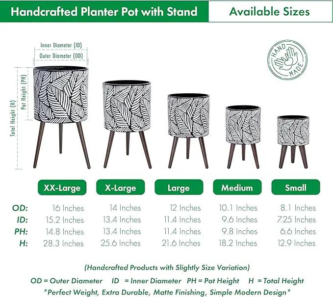 D'vine Dev 10 Inch Planter Pot with Stand, Mid-Century Tall Plant Pot with Legs for Indoor Plants, Medium, White/Grey, 88-L-B-7 by GreenHaven Gardens