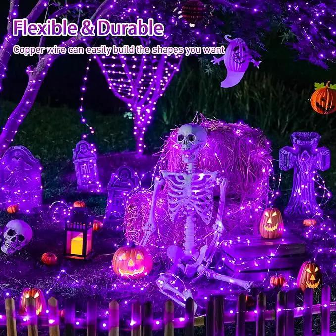 JMEXSUSS 2 Pack Purple Solar Halloween Lights Outdoor, 66ft 200 LED Solar Fairy Lights Outdoor Waterproof, 8 Modes Solar String Lights for Outside Halloween Christmas Decorations by GreenHaven Gardens