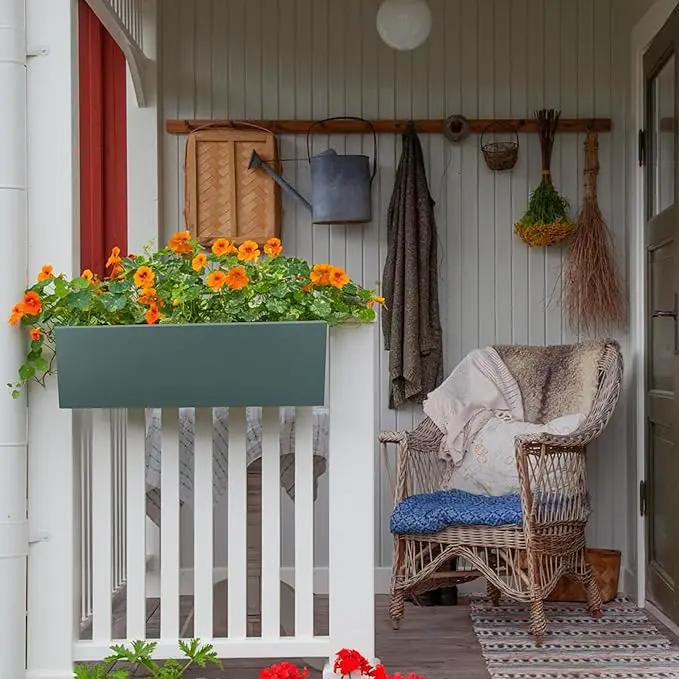 2 Pack Metal Railing Planter Box, 30 Inch Balcony Planters with Adjustable Brackets, Large Hanging Planters for Outdoor Fence Deck by GreenHaven Gardens