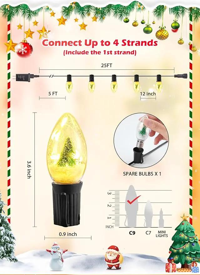 C9 LED Christmas Lights Outdoor, 25 Ft C9 String Lights with 20 Shatterproof LED Bulbs, 3 Light Mode, Connectable Waterproof Christmas Tree Lights for Outside Indoor Holiday Garden Decor, Warm White by GreenHaven Gardens