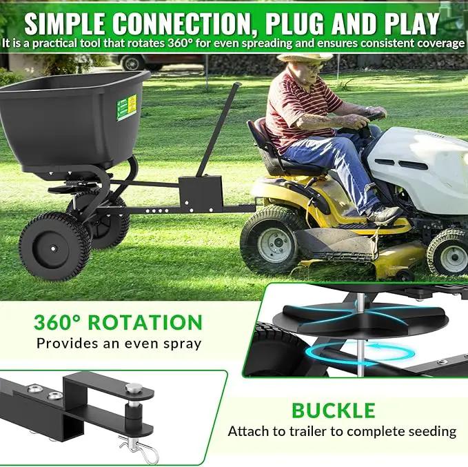 200LB Tow Behind Broadcast Spreader, Fertilizer Spreader Holds up to 550 lbs with 13" Pneumatic Tires and Adjustable Flow Control Lever,for Fertilizer, Grass Seed, Salt, Ice Melt, Lawn by GreenHaven Gardens