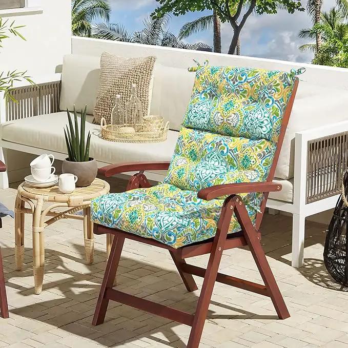 LVTXIII Outdoor Seat/Back Chair Cushion Patio Tufted High Back Cushion, Seasonal Replacement Rocking Chair Cushion with Ties (22” W x 20D”, Set of 2, Damask Green) by GreenHaven Gardens