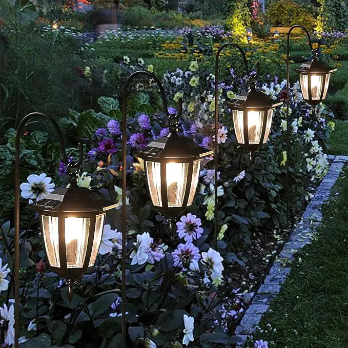 Dynaming 4 Pack Solar Hanging Lights Outdoor, Solar Powered Garden Decorative Lanterns with 4 x 38 Inch Shepherd Hooks, Waterproof Landscape Lighting for Lawn Patio Yard Pathway Driveway, Warm White by GreenHaven Gardens