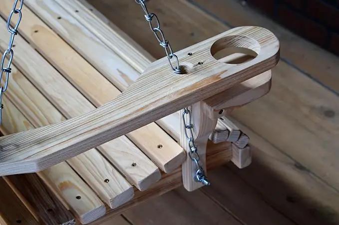 Generic 2FT Cypress Roll Porch Swing Made in USA with Hanging Hardware and Cup Holders, Unfinished Natural Wood Tone by GreenHaven Gardens
