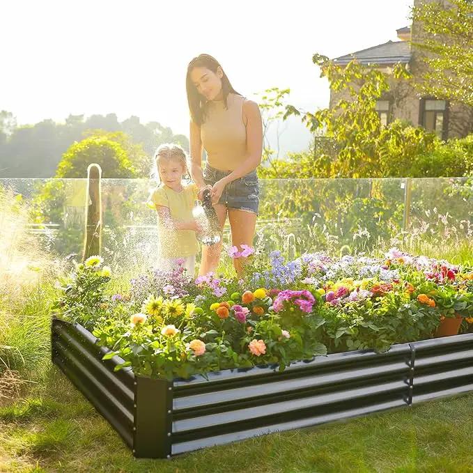 Land Guard 2 Pack 8×4×1ft Galvanized Metal Raised Garden Bed, Metal Planter Kit Box Outdoor for Deep-Rooted Vegetables, Flowers, Green and Herbs (Mid-Grey) by GreenHaven Gardens