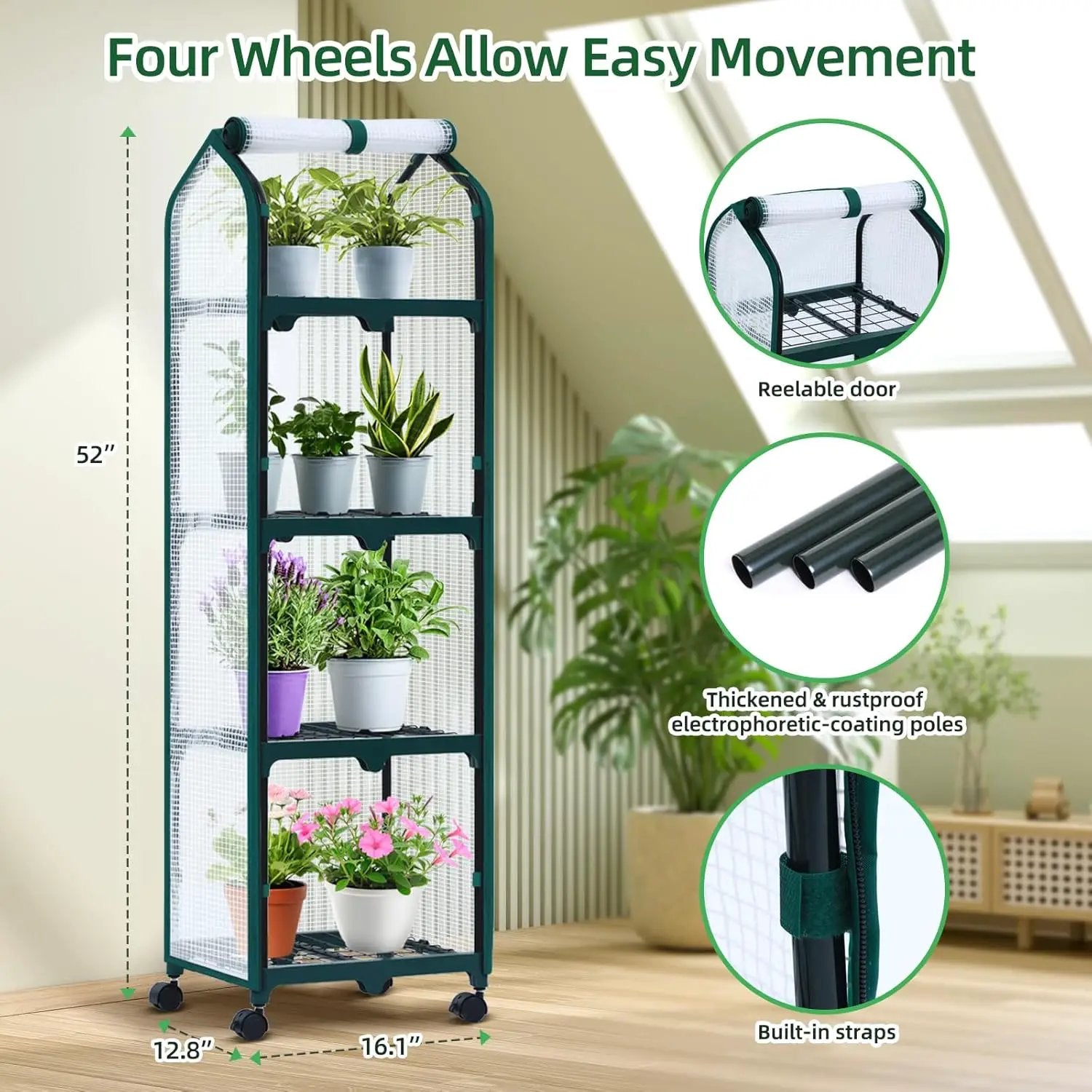 Ohuhu Mini Greenhouse for Indoor Outdoor, Small Plastic Plant Green House with Locking Wheels Portable Greenhouses with Durable Cover for Seedling,Ideal Gardening Gifts for Women Men White by GreenHaven Gardens