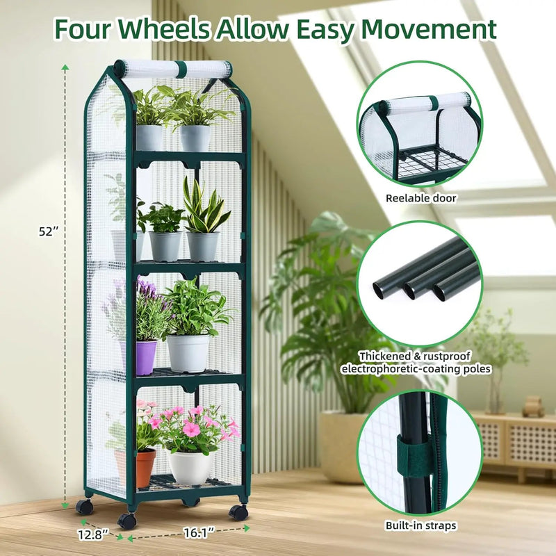 Ohuhu Mini Greenhouse for Indoor Outdoor, Small Plastic Plant Green House with Locking Wheels Portable Greenhouses with Durable Cover for Seedling,Ideal Gardening Gifts for Women Men White by GreenHaven Gardens