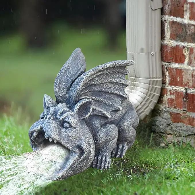OwMell Gargoyle Gutter Guardian Downspout Statue, Garden Decorative Downspout Extension Statue Figurine, Gutter Guards for 3" x 4" Rain Downspout Splash Block, Downspout Extender Diverter by GreenHaven Gardens