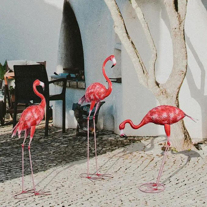 3Pcs Metal Flamingo Statues, Hot Pink Flamingo Outdoor Decor for Garden Home Patio Lawn Backyard Ornaments by GreenHaven Gardens
