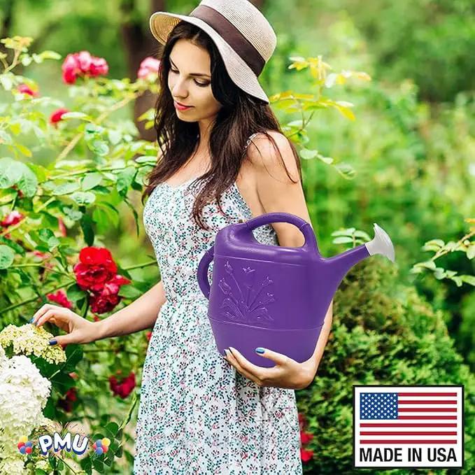 PMU 2 Gallon Watering Can - Garden Watering Can for Indoor & Outdoor Plants - Plastic Water Can with Detachable Sprinkler Head - Large Water Pot, Made in USA - Purple Pkg/6 by GreenHaven Gardens