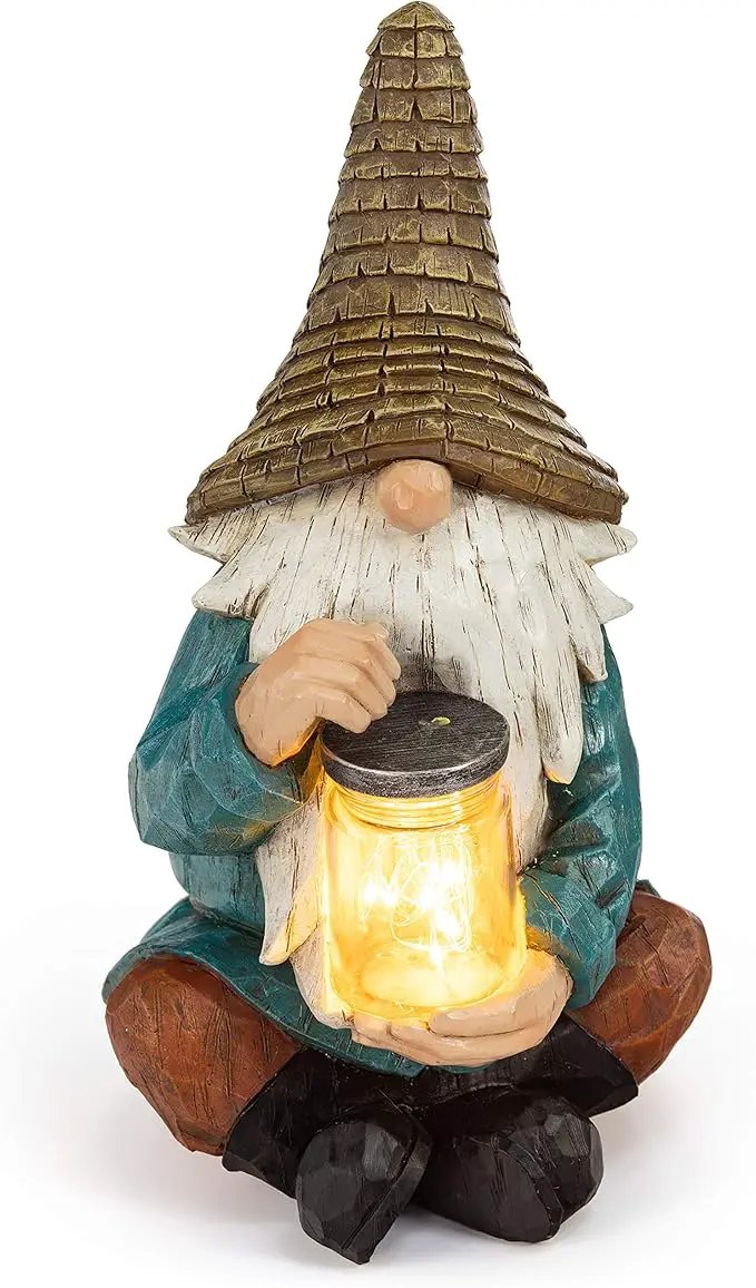 VP Home Firefly Jar Gnomes - Outdoor Garden Gnome with Solar Light - Durable Garden Decorations for Yard, Lawn, Patio - 10.5H x 7W x 5.5D - Weather-Resistant Gnome Statue by GreenHaven Gardens