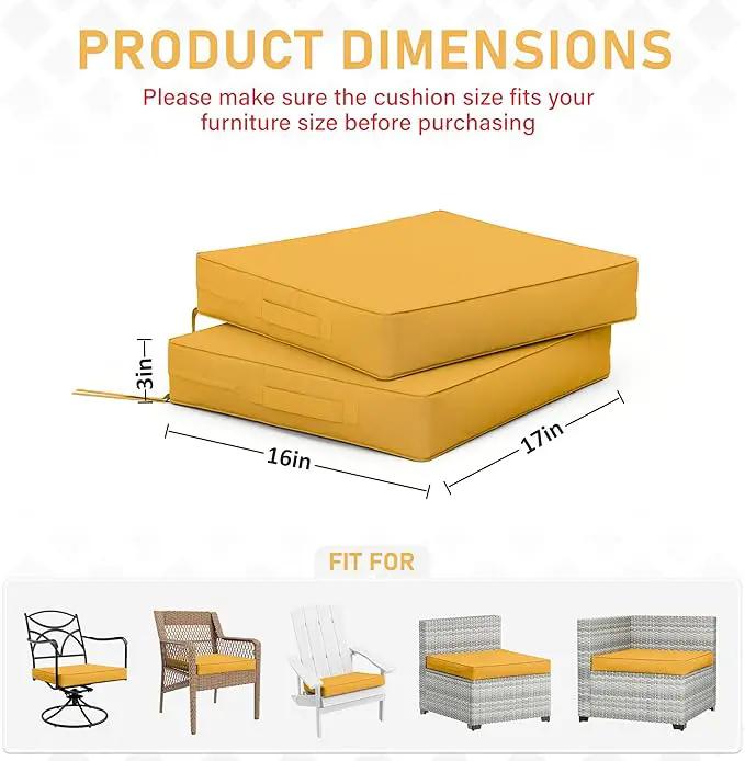 Patio Chair Cushions 17 X 16 X 3 Inch Waterproof Outdoor Seat Cushions for Patio Furniture, Outdoor Sofa Couch Pads with Ties & Handle, Set of 2, Yellow by GreenHaven Gardens