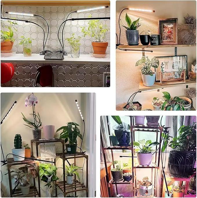 Full Spectrum Dual Heads Clip Grow Lights for Indoor Plants with 3/9/12H Timer Dimmer and 10 feet Cables for Plant Growing(Adapter Included) by GreenHaven Gardens