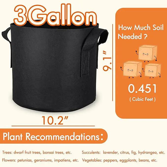 Gardzen 10-Pack 3 Gallons Grow Bags, Aeration Fabric Pots with Handles, Heavy Duty Cloth Pots for Plants by GreenHaven Gardens