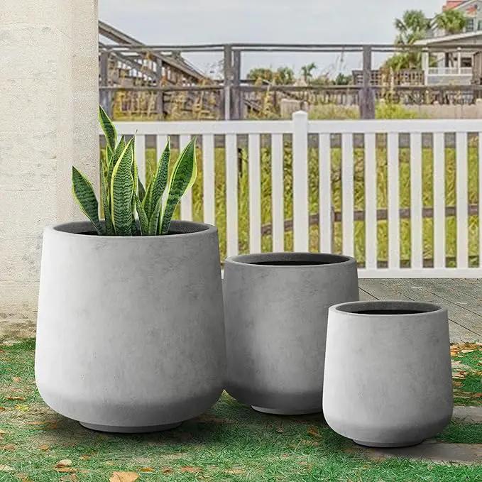 Kante 15.3"+11.6"+8.2" Dia Round Concrete Planter, Large Outdoor Indoor Planter Pots Containers with Drainage Holes and Rubber Plug for Home Garden Patio, Natural Concrete by GreenHaven Gardens