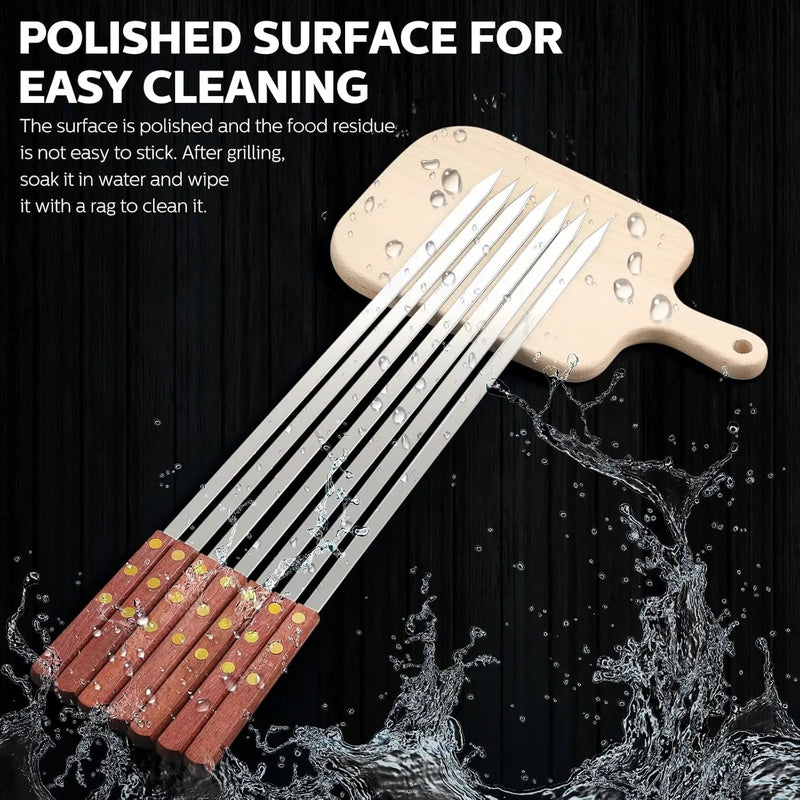 Cunhill 12 Pcs 17.7 Inch Kabob Skewers for Grilling 0.4 Inch Wide Flat Blade Thin Stainless Steel Kabob Sticks Long Barbecue Reusable Metal BBQ Skewers with Wood Handles for Tailgate Party Outdoor by GreenHaven Gardens