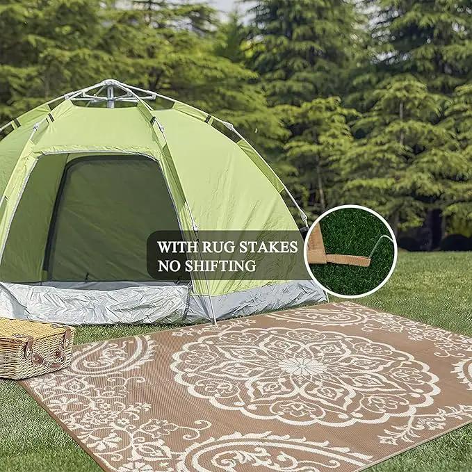 Pauwer Waterproof Outdoor Rug 6x9, Reversible Plastic Straw Patio Camping Rug, Indoor Outdoor RV Mat Carpet for Deck, Camper, Porch, Balcony, Backyard, Picnic, Boho Brown by GreenHaven Gardens