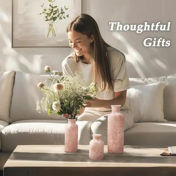 Resin 3 Piece Vase Set, Farmhouse Decor, Home Decorative Vase, Vases for Your Kitchen, Bedroom, Office, Living Room, Bathroom, & Shelf Centerpiece Table Decorations, Pink by GreenHaven Gardens