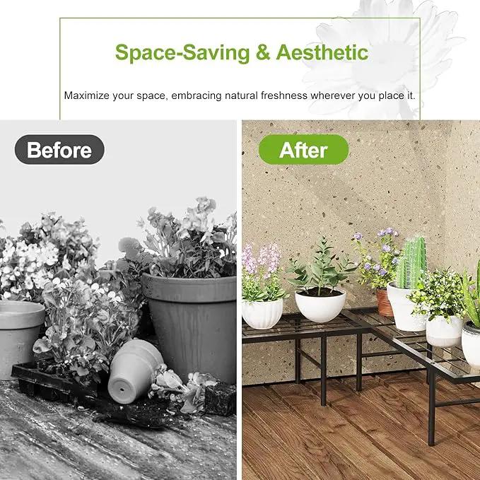 2 Pack Black Metal Plant Stands, Versatile for Indoors & Outdoors, Ideal Multi-Plant Display Rack for Windowsills, Patios, & Balconies by GreenHaven Gardens