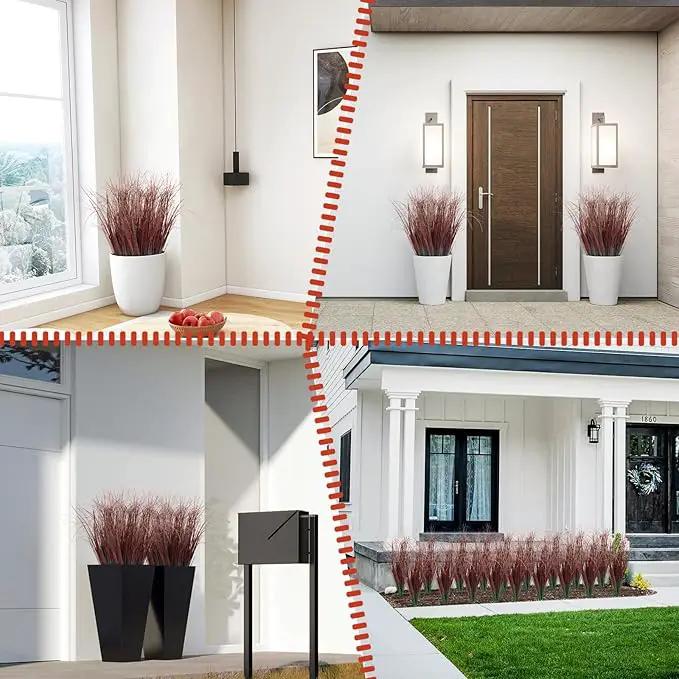 24Pcs Artificial Grass Plants, Faux Shrubs Wheat Grass, Artificial Tall Grasses Fake Plants for Outdoor Decor,Artificial Greenery Stems Weed for Room Indoor Home Decor（Red） by GreenHaven Gardens
