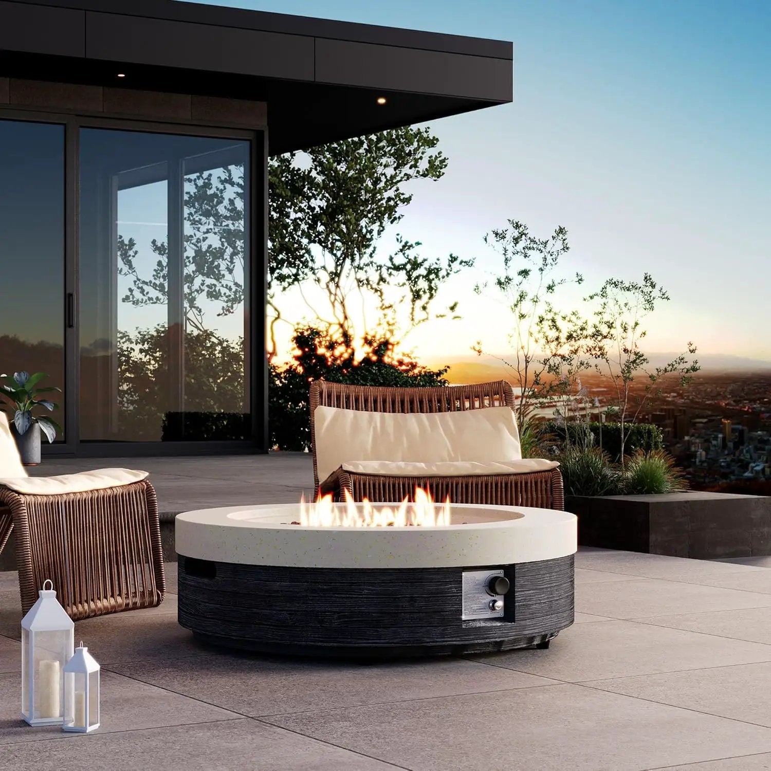 COSIEST 42" Outdoor Propane Fire Pit Table Round Gas Fire Pit Table with Concrete & Wood Grain Design, 50000BTU CSA Certified Electronic Ignition Fire Tables for Patio, Backyard, Garden Heating by GreenHaven Gardens