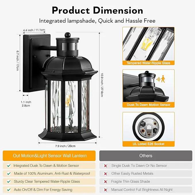 VIANIS Motion Sensor Outdoor Wall Lights, 2-Pack Black Outdoor Light Fixture, Exterior Lights for House, Front Porch Light Lantern Wall Mount Sconce Lighting, Dusk to Dawn Outside Lights for Patio by GreenHaven Gardens