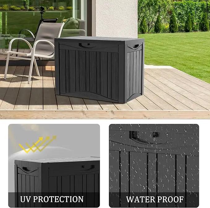 50 Gallon Lockable Resin Deck Box, Waterproof & UV-Resistant Outdoor Storage Box for Outdoor Cushion Storage, Garden Tools & Pool Accessories Storage, Black by GreenHaven Gardens