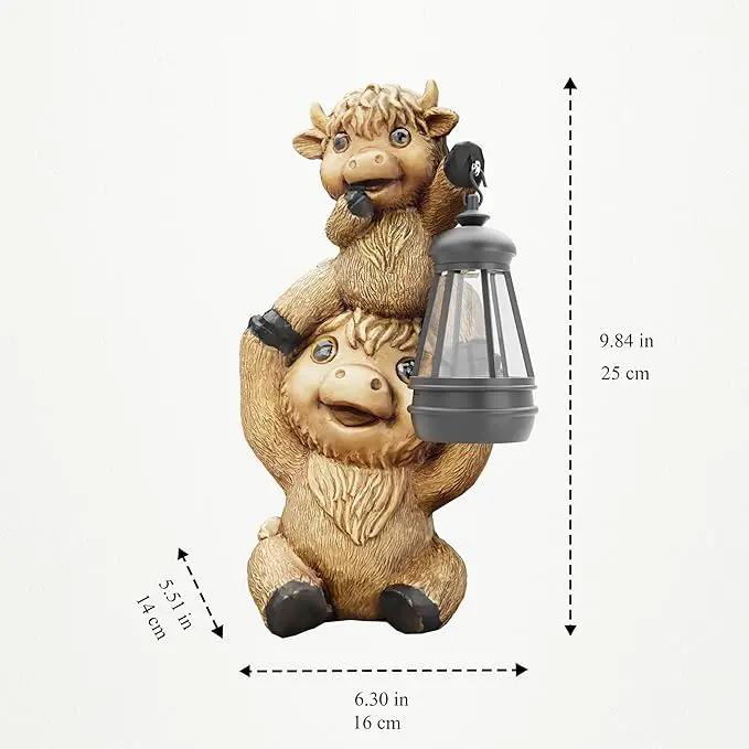 Highland Cow Statues with Solar Lights, Highland Cow Resin Figurine Lights, Highland Cow Ornaments for Patio, Balcony, Indoor Decoration and as Gifts by GreenHaven Gardens