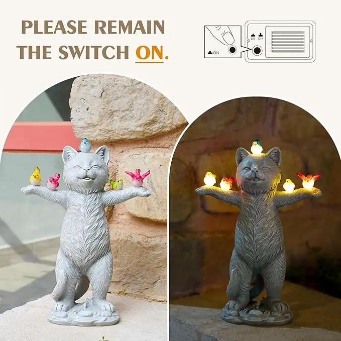 MININOVA Solar Outdoor Decorations Garden Statue Cat Figurines with Birds for Yard Patio Balcony Lawn Outside Ornaments Gifts for Women Mother Kids by GreenHaven Gardens