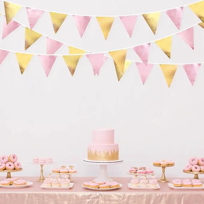 Pink Gold Party Decoration Metallic Fabric Light Pink Gold Triangle Pennant Banner Flag Bunting Garland for Women Girl Birthday Retirement Graduations Bridal Shower Wedding Baby Shower Party Supplies by GreenHaven Gardens