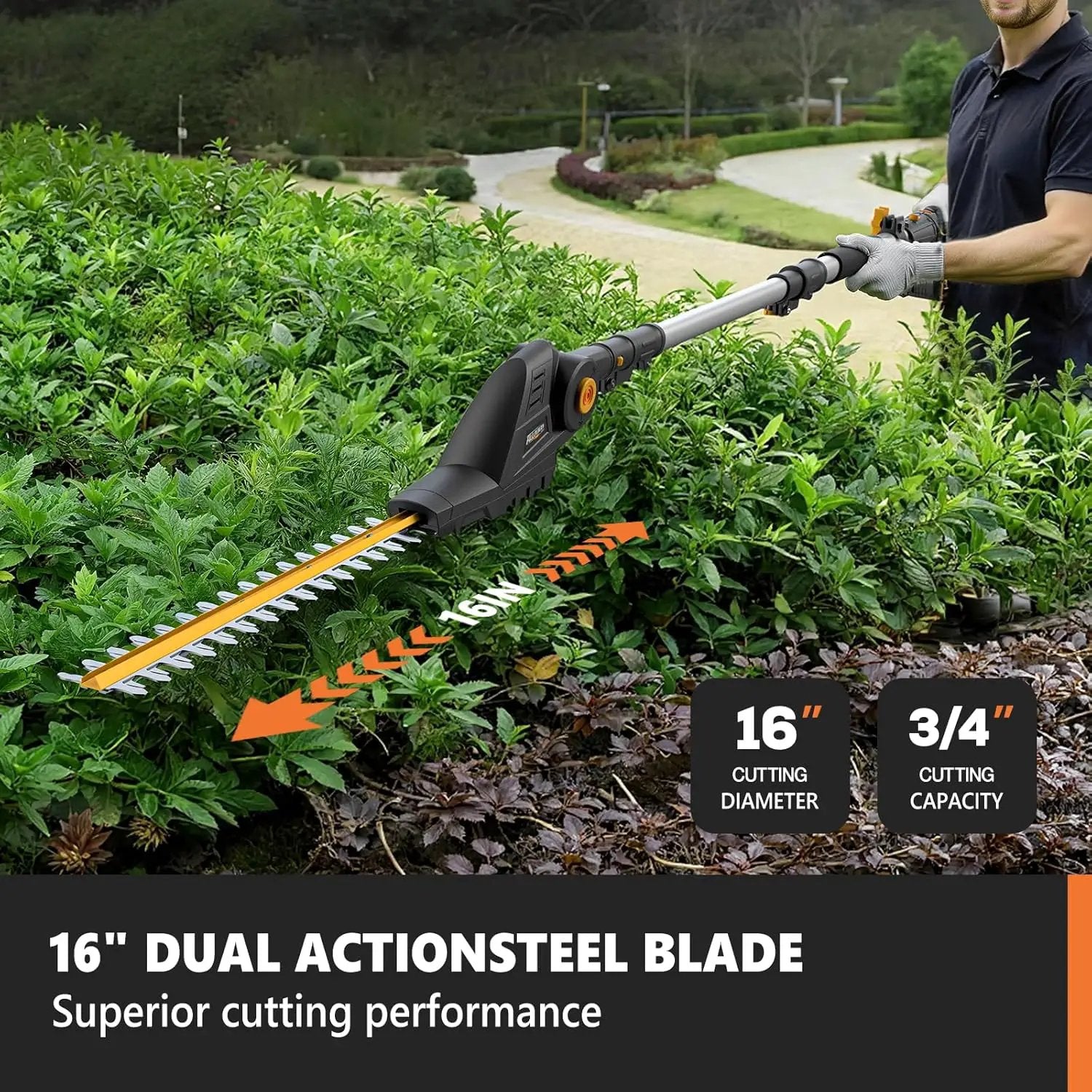 Alloyman 2-in-1 Telescoping Cordless Pole Hedge Trimmer 16-Inch and Pole Saw 8.6-Inch,with 2 Packs 4.0Ah Batteries & Charger,for Tree Trimming and Shrubs Pruning by GreenHaven Gardens