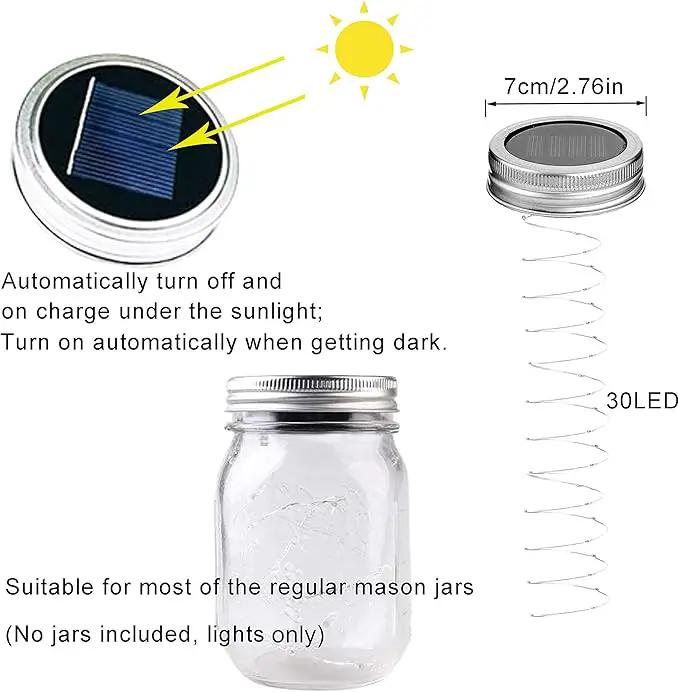 Solar Mason Jar Lid Lights, 10 Pack 30 LED Waterproof Firefly Fairy Lights with Hangers(No Jars), Outdoor Starry String Lights for Patio Yard Garden Wedding Lantern Decor (Warm White) by GreenHaven Gardens